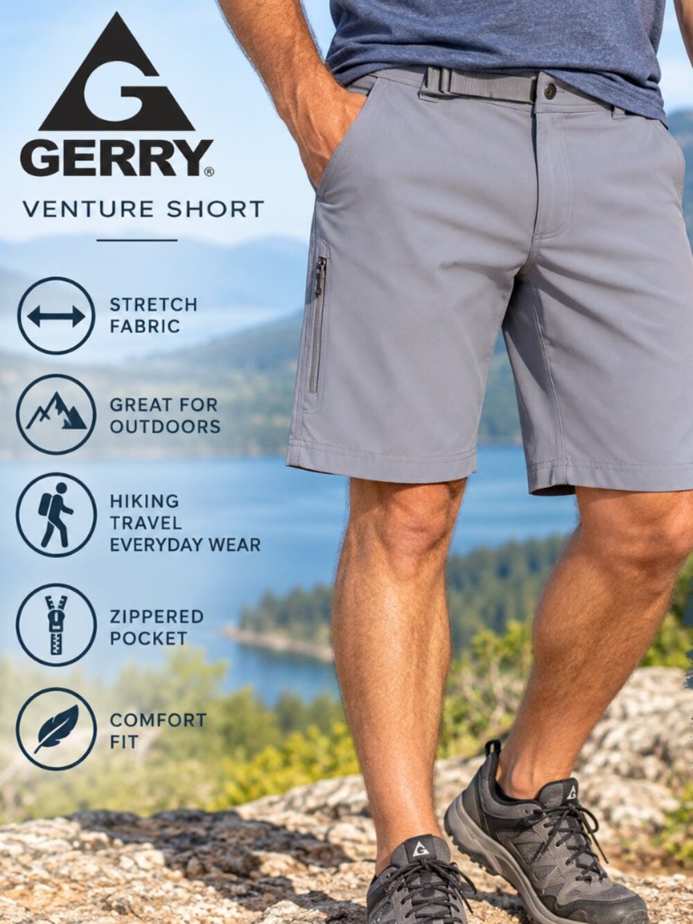 NWT Gerry Venture Men's 38 Blue Gray Stretch Outdoor Hiking Shorts